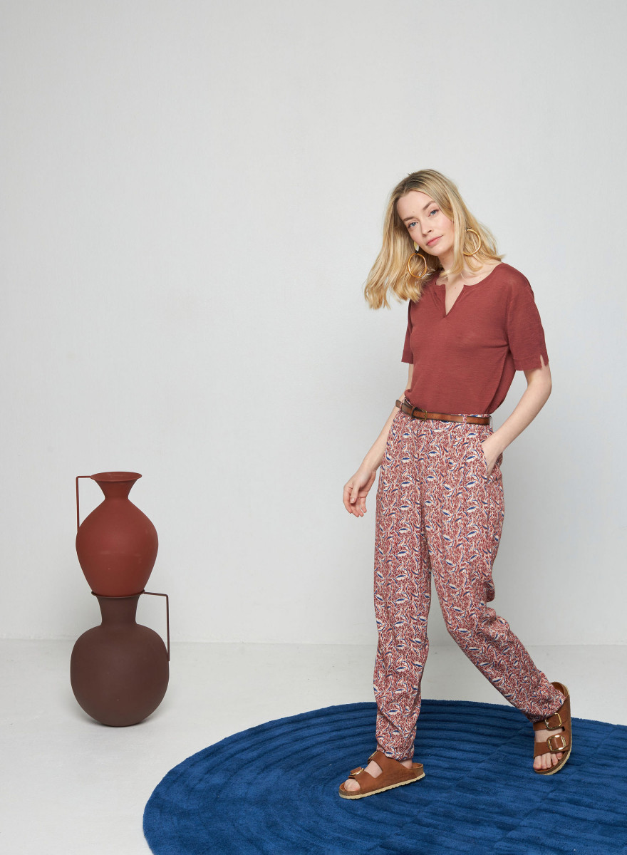 T-shirt col tunisien en lin flammé - Bohême 7630 argile - 51 Bordeaux T-shirt col tunisien en lin flammé - Bohême 7630 argile - 51 Bordeaux