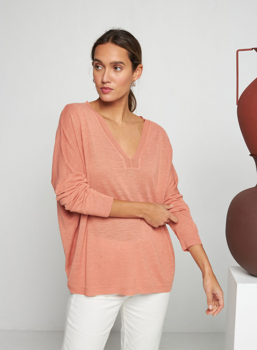 T-shirt oversize col v en lin flammé - Beja 7682 blush - 24 Rose clair T-shirt oversize col v en lin flammé - Beja 7682 blush - 24 Rose clair