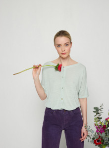 Flamed linen button back t-shirt - Tally