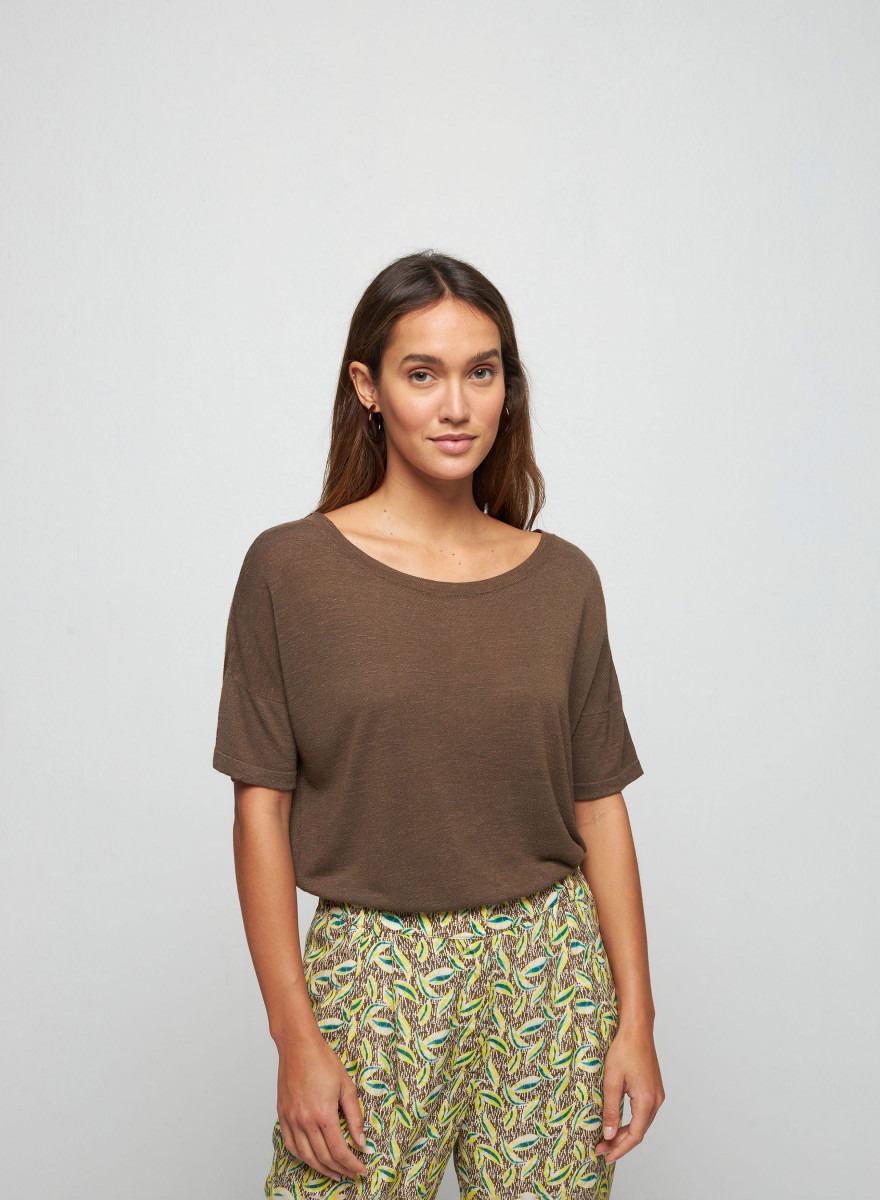 T-shirt boutonné dans le dos en lin flammé - Tally 7650 kaki - 83 Kaki T-shirt boutonné dans le dos en lin flammé - Tally 7650 kaki - 83 Kaki