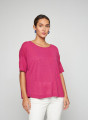 T-shirt ample manches coudes en lin flammé - Taslim 7681 pivoine - 26 Rose foncé