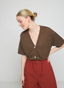 Gilet manches courtes en lin flammé - Tanya 7650 kaki - 83 Kaki