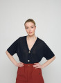 Gilet manches courtes en lin flammé - Tanya 7640 marine - 05 Bleu marine