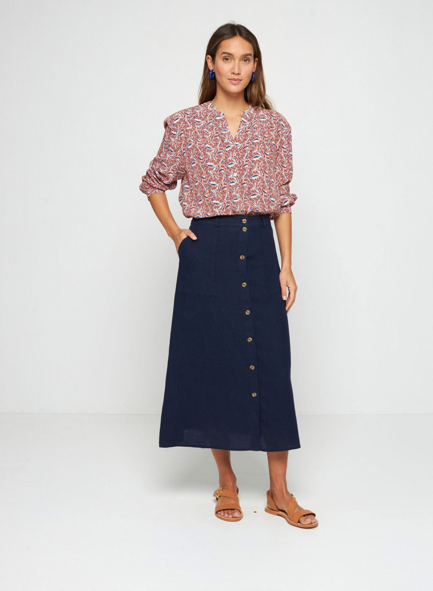 Long linen skirt with buttons - Tourya Long linen skirt with buttons - Tourya