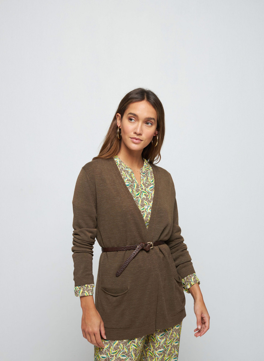 Long vest with pockets in flamed linen - Tabata Long vest with pockets in flamed linen - Tabata