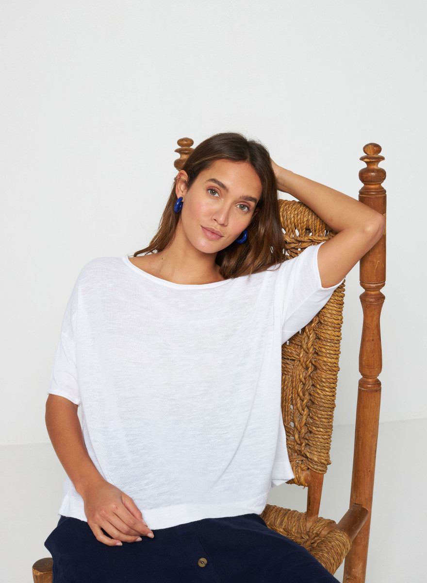 T-shirt ample manches coudes en lin flammé - Taslim 7601 ecru - 02 Blanc T-shirt ample manches coudes en lin flammé - Taslim 7601 ecru - 02 Blanc