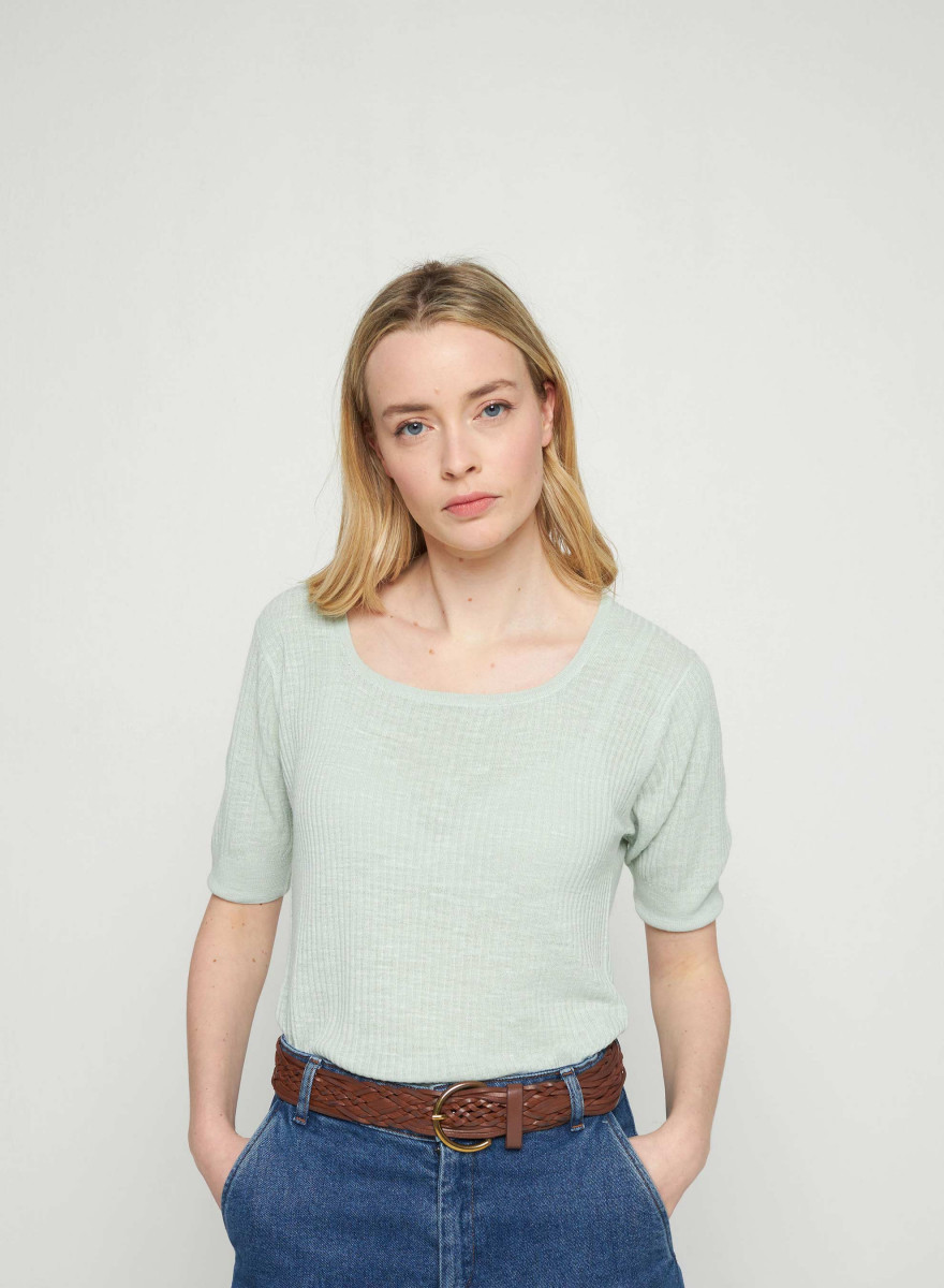 Flamed linen ribbed T-shirt - Tahissa Flamed linen ribbed T-shirt - Tahissa