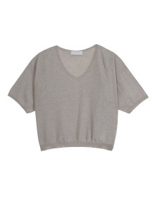 T-shirt à manches coudes en cachemire light - Solange 7620 raphia - 13 Beige moyen