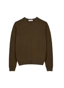 Pull col rond avec logo en laine mérinos - Eddie 7650 kaki - 83 Kaki