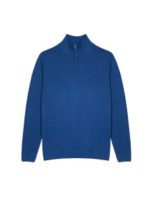 Pull col camionneur avec logo en laine mérinos - Ryan 7643 orage - 06 Bleu moyen