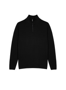  	Pull col camionneur avec logo en laine mérinos - Ryan 7610 noir - 01 Noir