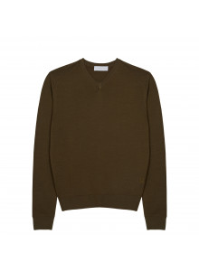  	Pull col V avec logo en laine mérinos - Elmo 7650 kaki - 83 Kaki