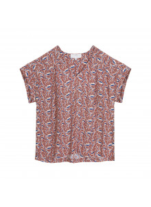 Short-sleeved patterned blouse in viscose warp and weft - Serena