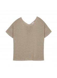 T-shirt boutonné dans le dos en lin flammé - Tally 7620 raphia - 12 Beige clair