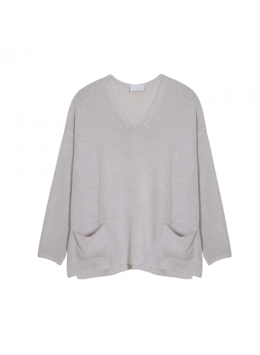 Pull oversize col V en corallo - Telma 7620 raphia - 12 Beige clair Pull oversize col V en corallo - Telma 7620 raphia - 12 Beige clair