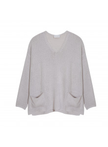 Pull oversize col V en corallo - Telma 7620 raphia - 12 Beige clair