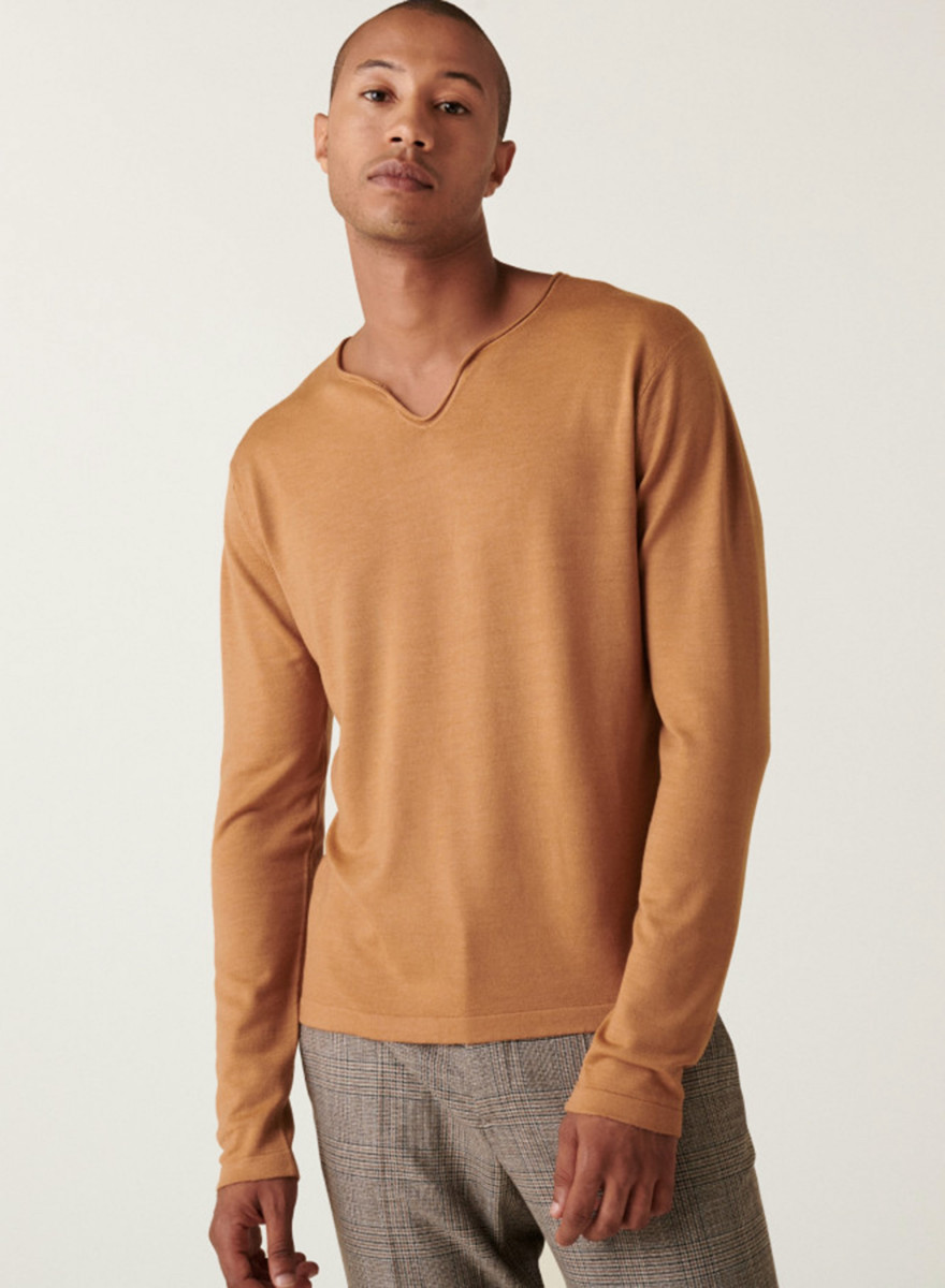 Pull col tunisien avec logo en laine mérinos - Ethan 7430 noisette - 88 Camel Pull col tunisien avec logo en laine mérinos - Ethan 7430 noisette - 88 Camel