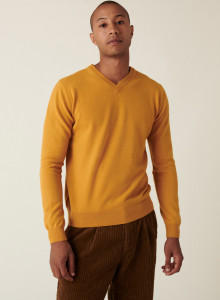 Pull col V en cachemire - Evann 7460 tournesol - 89 Moutarde