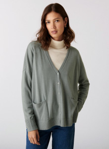 Cardigan col V boutonné à poches en cachemire - Achille 7452 amande - 94 Vert amande