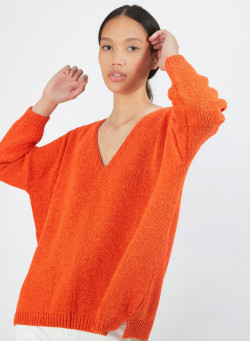 V-neck loose-fitting jumper in wool and silk - Baba