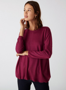 Pull ample finitions bord côtes en laine mérinos - Amerya 7482 griotte - 17 Violet