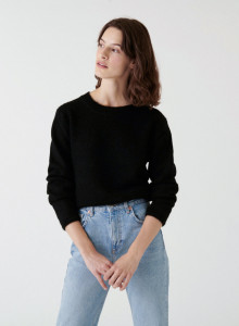 Round neck mohair sweater with rolled finishes - Alexia