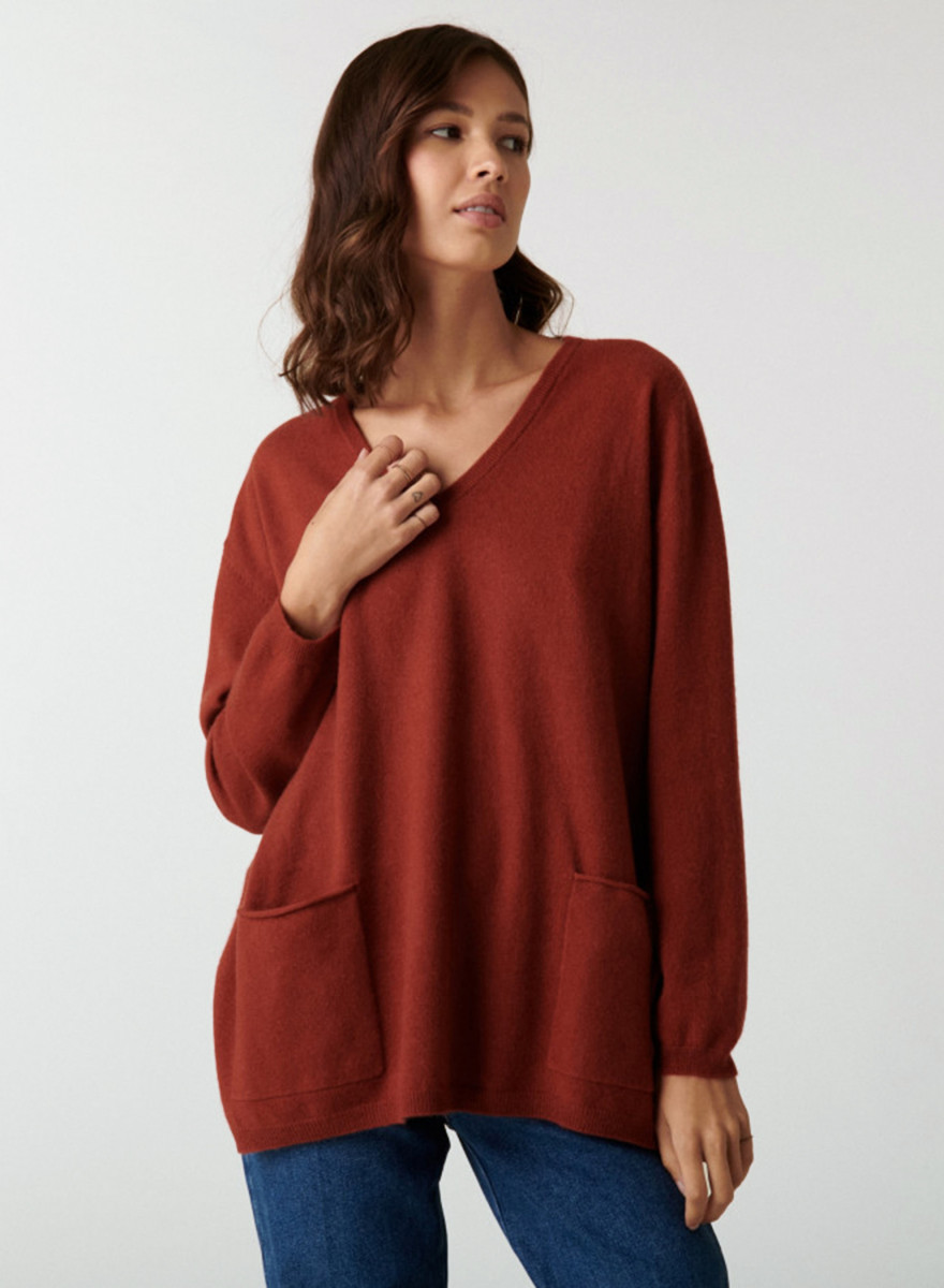 Pull col V en cachemire à fentes côtés - Accacia 7461 cognac - 92 Rouille Pull col V en cachemire à fentes côtés - Accacia 7461 cognac - 92 Rouille
