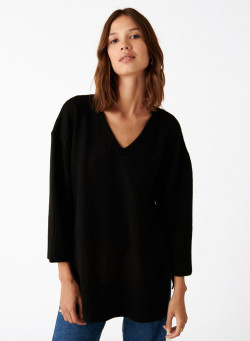 Oversized slit sweater in cashmere and recycled wool - Darius