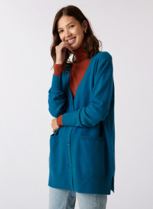 Long cardigan col V en cachemire à fentes et poches - Aden 7482 griotte - 51 Bordeaux