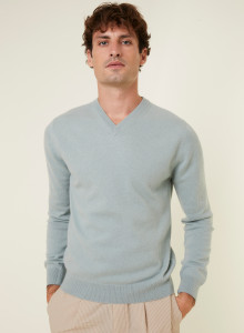 Pull col V en cachemire - Evann 7852 celadon - 94 Vert amande