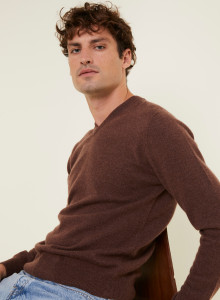 Pull col V en cachemire - Evann 7830 brun - 47 Marron foncé