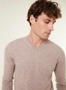 Pull col V en cachemire - Evann 7821 grege - 14 Beige foncé