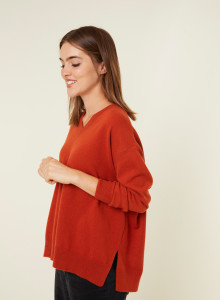 Loose sweater with V-neck slits in cashmere - Alienor