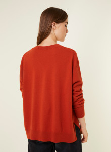Pull ample à fentes col V en cachemire - Alienor 7870 ecureuil - 92 Rouille