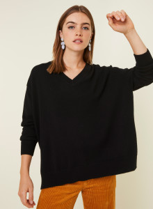 Pull ample à fentes col V en cachemire - Alienor 7810 noir - 01 Noir