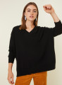 Pull ample à fentes col V en cachemire - Alienor 7810 noir - 01 Noir