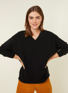 Pull ample à fentes col V en cachemire - Alienor 7810 noir - 01 Noir