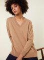 Pull ample à fentes col V en cachemire - Alienor 7820 camel - 88 Camel