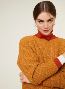Pull ample à jeux de points en laine cocon - Gassia 7860 soleil - 89 Moutarde