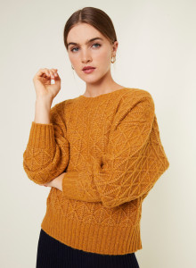 Pull ample à jeux de points en laine cocon - Gassia 7860 soleil - 89 Moutarde