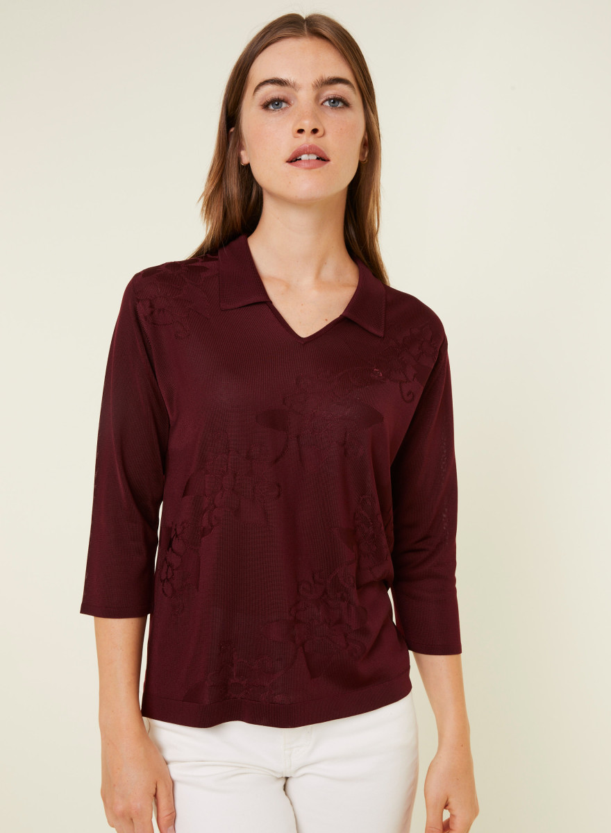 Polo Fil Lumière manches coudes à motifs - Emy 4989 conciergerie - 20 Rouge foncé Polo Fil Lumière manches coudes à motifs - Emy 4989 conciergerie - 20 Rouge foncé
