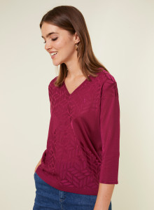 V-neck T-shirt with elbow-length sleeves in Fil Lumière - Elsa
