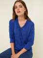 Polo col noué manches coudes en Fil Lumière - Enora 4847 beignet - 03 Bleu foncé