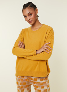 Loose-fit buttoned cashmere round-neck sweater - Acene