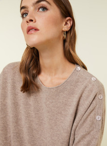 Loose-fit buttoned cashmere round-neck sweater - Acene