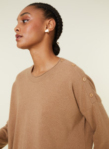 Loose-fit buttoned cashmere round-neck sweater - Acene