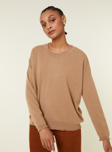 Loose-fit buttoned cashmere round-neck sweater - Acene