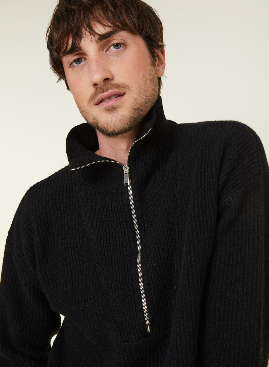 Recycled Wool and Cashmere Beaded Trucker Neck Sweater - English Recycled Wool and Cashmere Beaded Trucker Neck Sweater - English