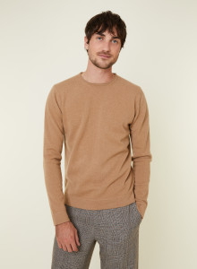 Pull col rond en cachemire finitions roulotées - Ernest 7820 camel - 88 Camel
