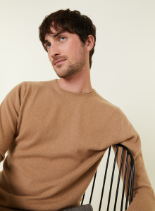 Pull col rond en cachemire finitions roulotées - Ernest 7820 camel - 88 Camel